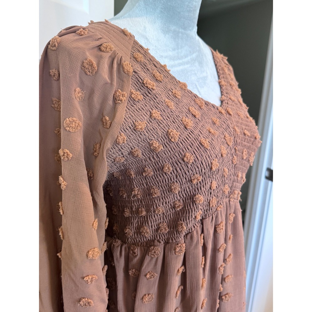 J.NNA Swiss Dot Smocked Empire Waist Mini Dress Terracotta Mauve Plus 3XL NEW - Picture 4 of 7